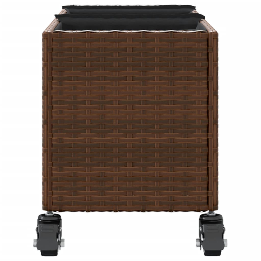 vidaXL Pflanzkübel mit Rollen 3 Töpfe Braun 107x32x38 cm Poly-Rattan
