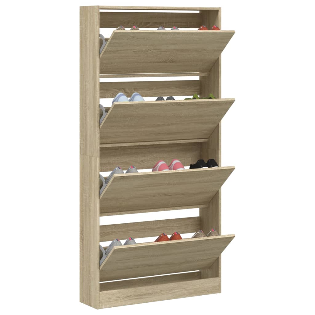 vidaXL Schuhschrank mit 4 Klappen Sonoma-Eiche 80x21x163,5 cm