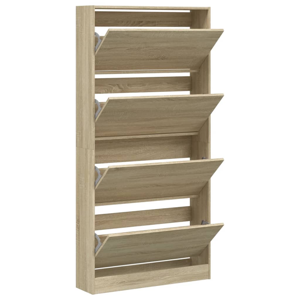 vidaXL Schuhschrank mit 4 Klappen Sonoma-Eiche 80x21x163,5 cm