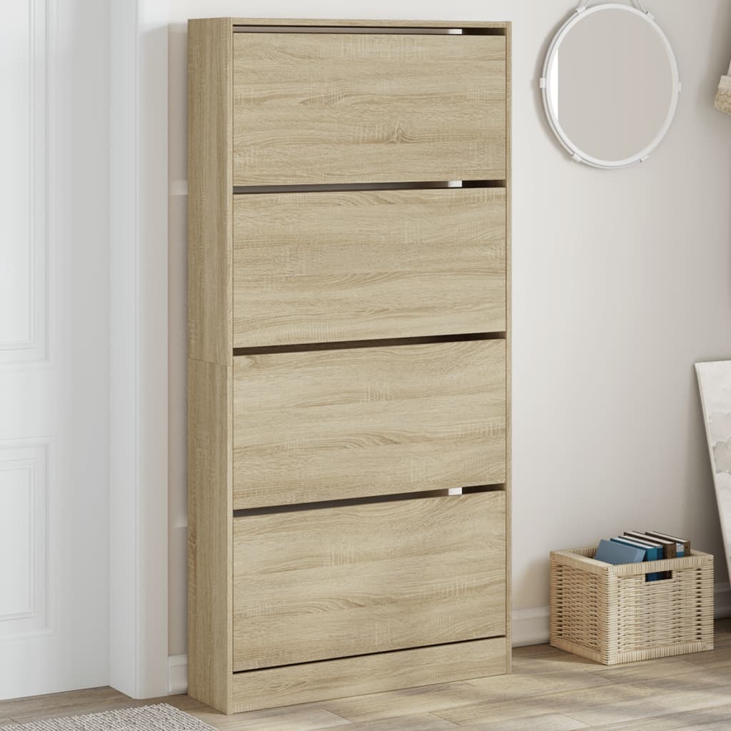vidaXL Schuhschrank mit 4 Klappen Sonoma-Eiche 80x21x163,5 cm