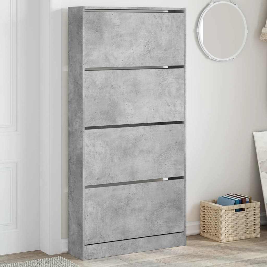 vidaXL Schuhschrank mit 4 Klappen Betongrau 80x21x163,5 cm