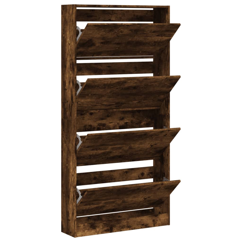 vidaXL Schuhschrank mit 4 Klappen Räuchereiche 80x21x163,5 cm