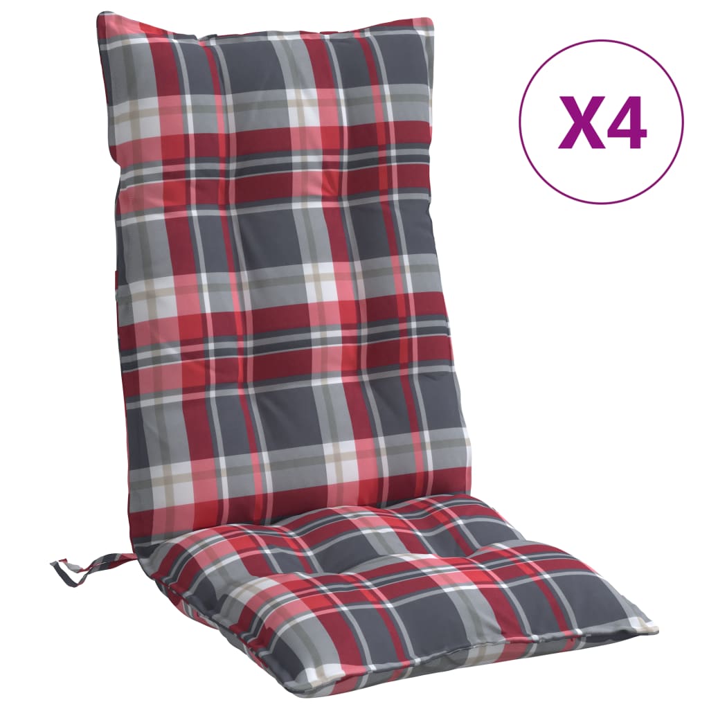 vidaXL Hochlehner-Auflagen 4 Stk. Rotes Karomuster Oxford-Gewebe