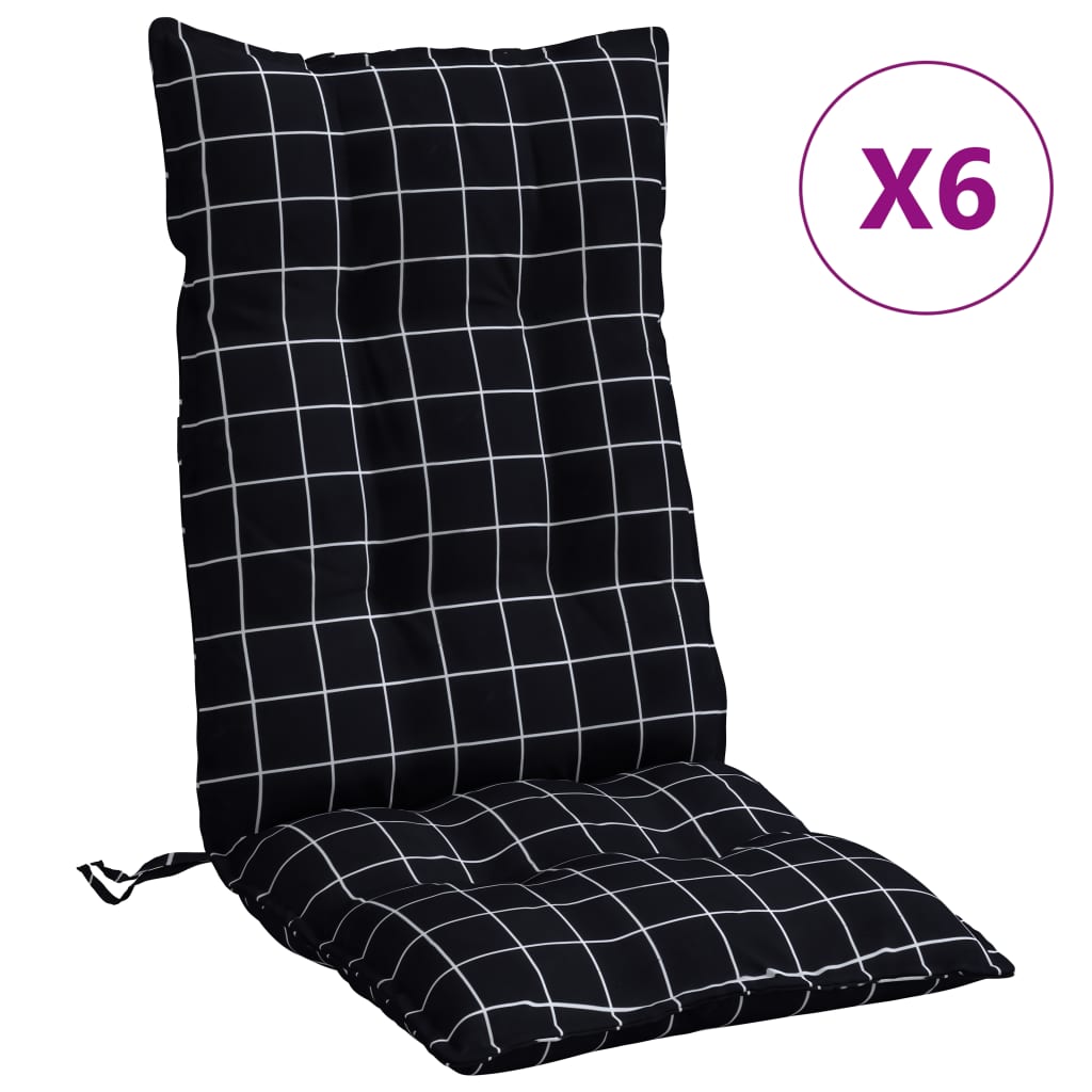 vidaXL Hochlehner-Auflagen 6 Stk. Schwarz Karomuster Stoff