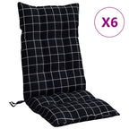 vidaXL Hochlehner-Auflagen 6 Stk. Schwarz Karomuster Stoff