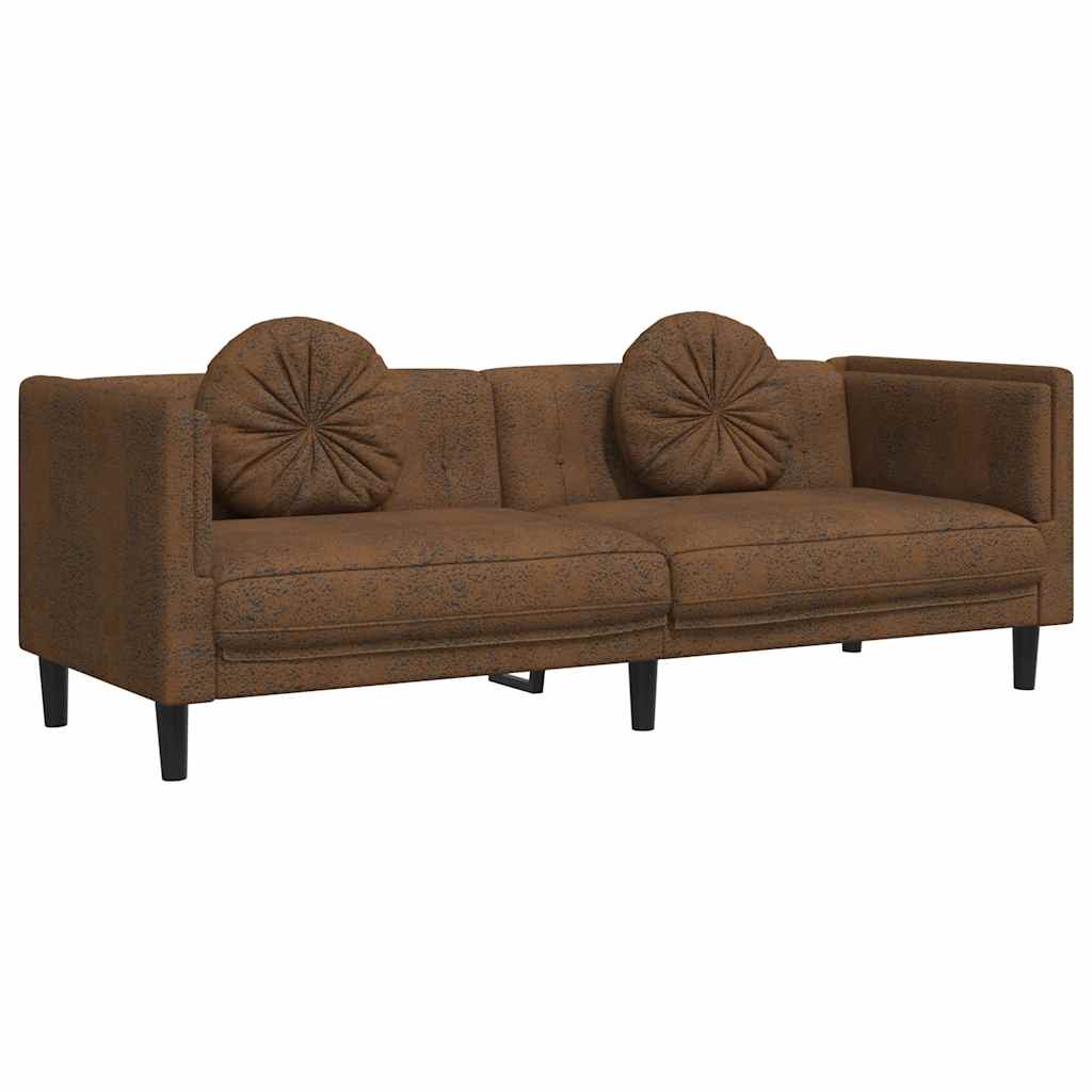 vidaXL 3-Sitzer Sofa mit Kissen Braun Kunstleder Wildleder-Optik