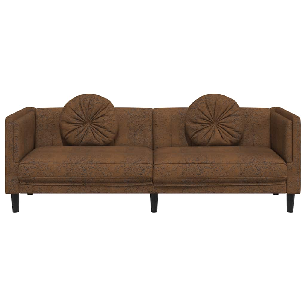 vidaXL 3-Sitzer Sofa mit Kissen Braun Kunstleder Wildleder-Optik