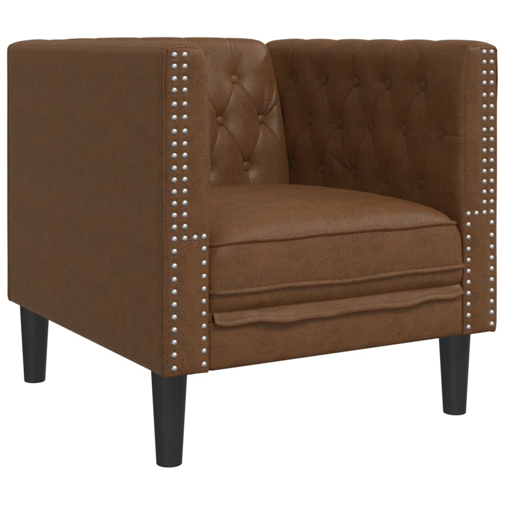 vidaXL Chesterfield-Sessel Braun Kunstleder in Wildleder-Optik