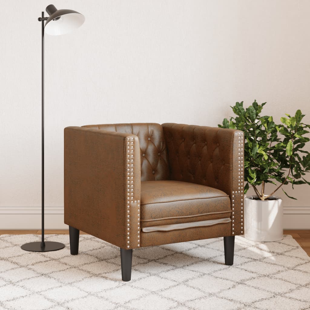 vidaXL Chesterfield-Sessel Braun Kunstleder in Wildleder-Optik