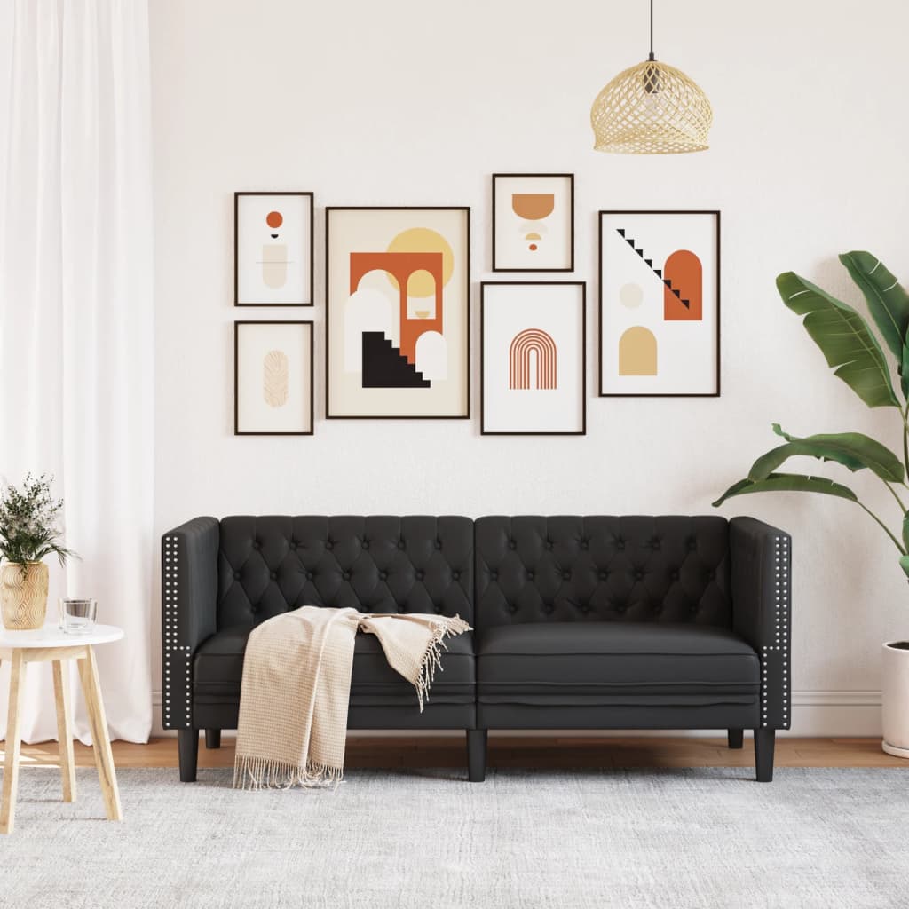 vidaXL Chesterfield-Sofa 2-Sitzer Schwarz Kunstleder