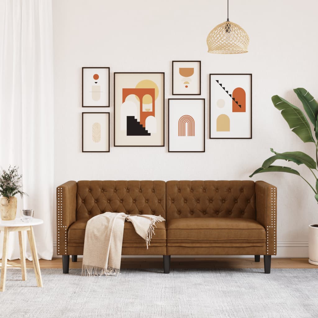 vidaXL Chesterfield-Sofa 2-Sitzer Braun Kunstleder in Wildleder-Optik