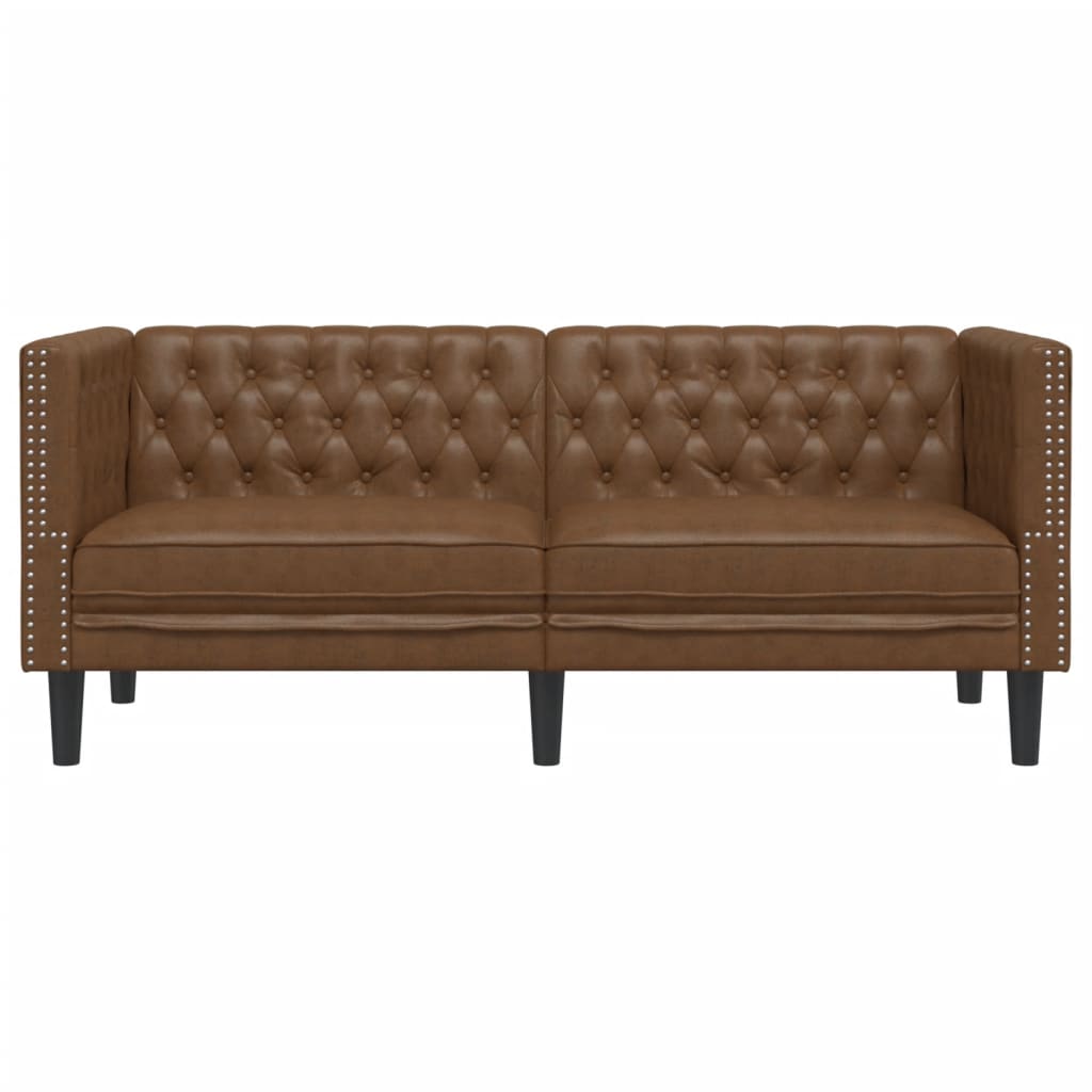 vidaXL Chesterfield-Sofa 2-Sitzer Braun Kunstleder in Wildleder-Optik