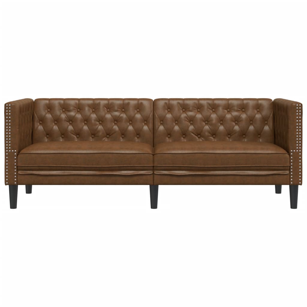 vidaXL Chesterfield-Sofa 3-Sitzer Braun Kunstleder in Wildleder-Optik