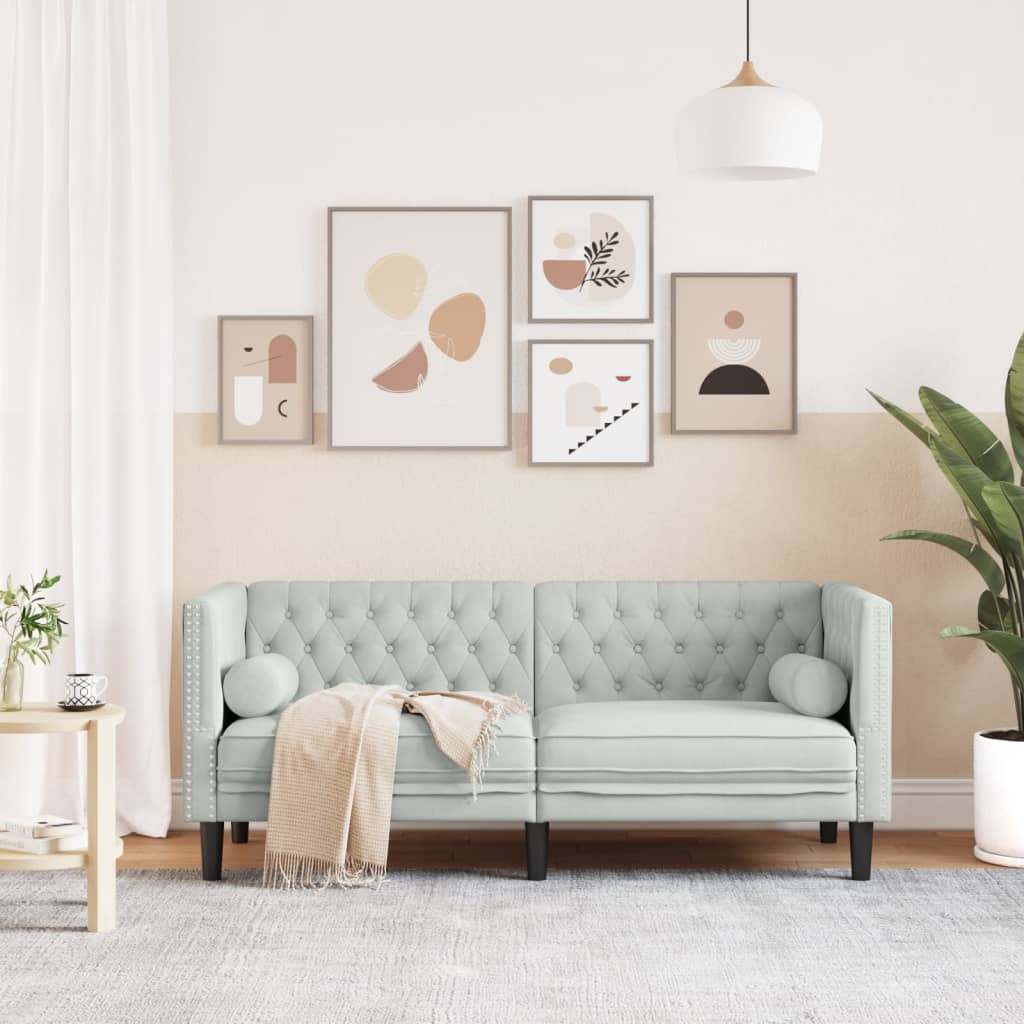 vidaXL Chesterfield-Sofa mit Nackenrollen 2-Sitzer Hellgrau Samt