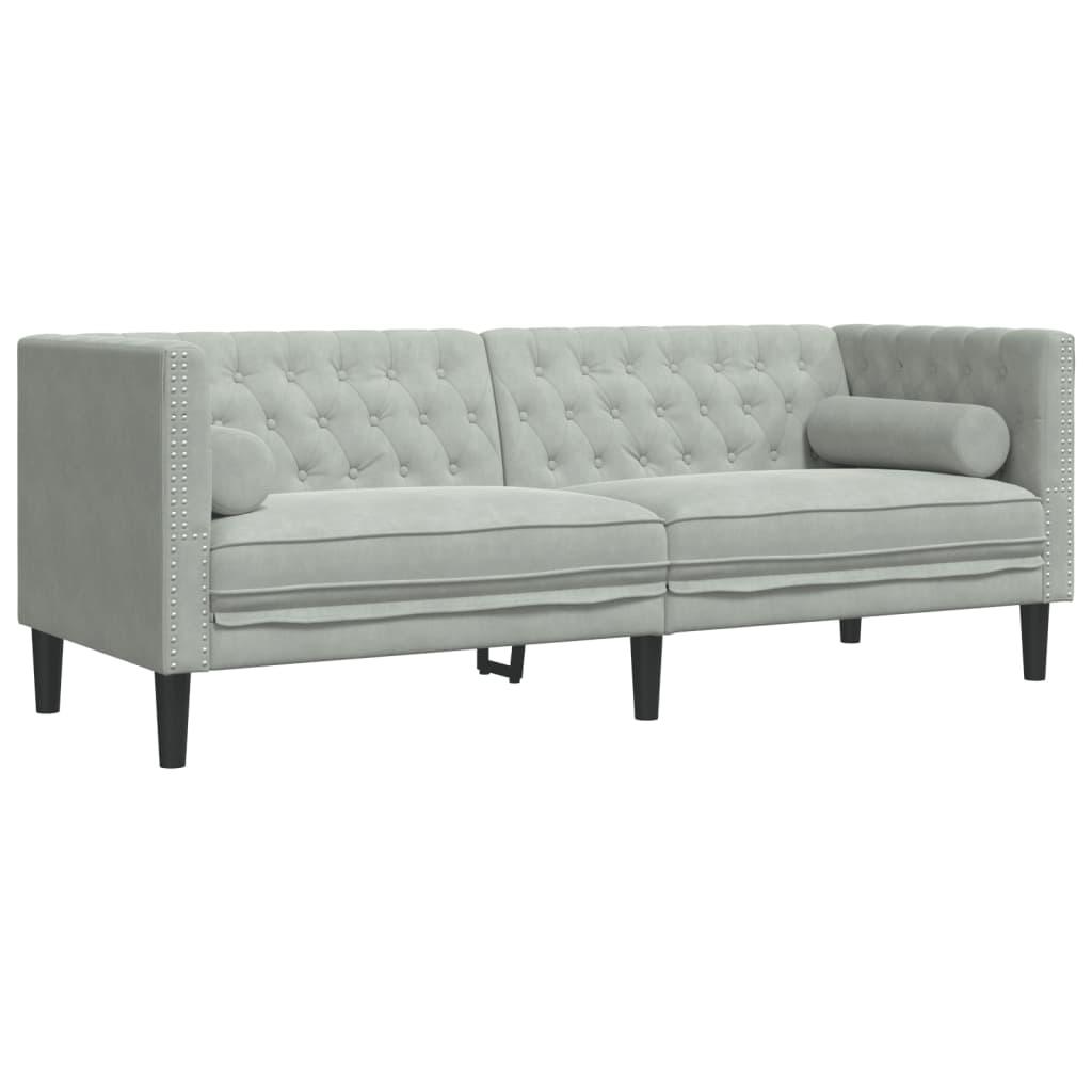 vidaXL Chesterfield-Sofa mit Nackenrollen 3-Sitzer Hellgrau Samt