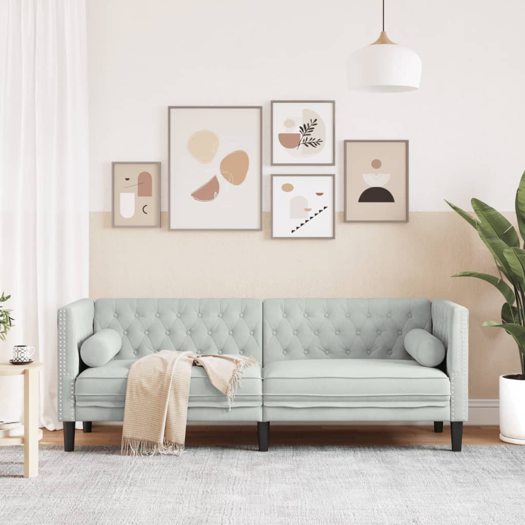 vidaXL Chesterfield-Sofa mit Nackenrollen 3-Sitzer Hellgrau Samt