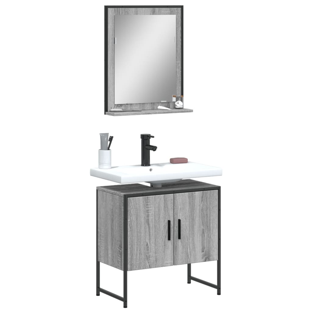 vidaXL 2-tlg. Badmöbel-Set Grau Sonoma Holzwerkstoff