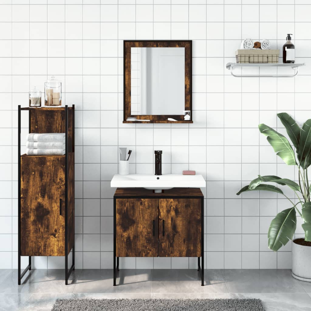 vidaXL 3-tlg. Badmöbel-Set Räuchereiche Holzwerkstoff