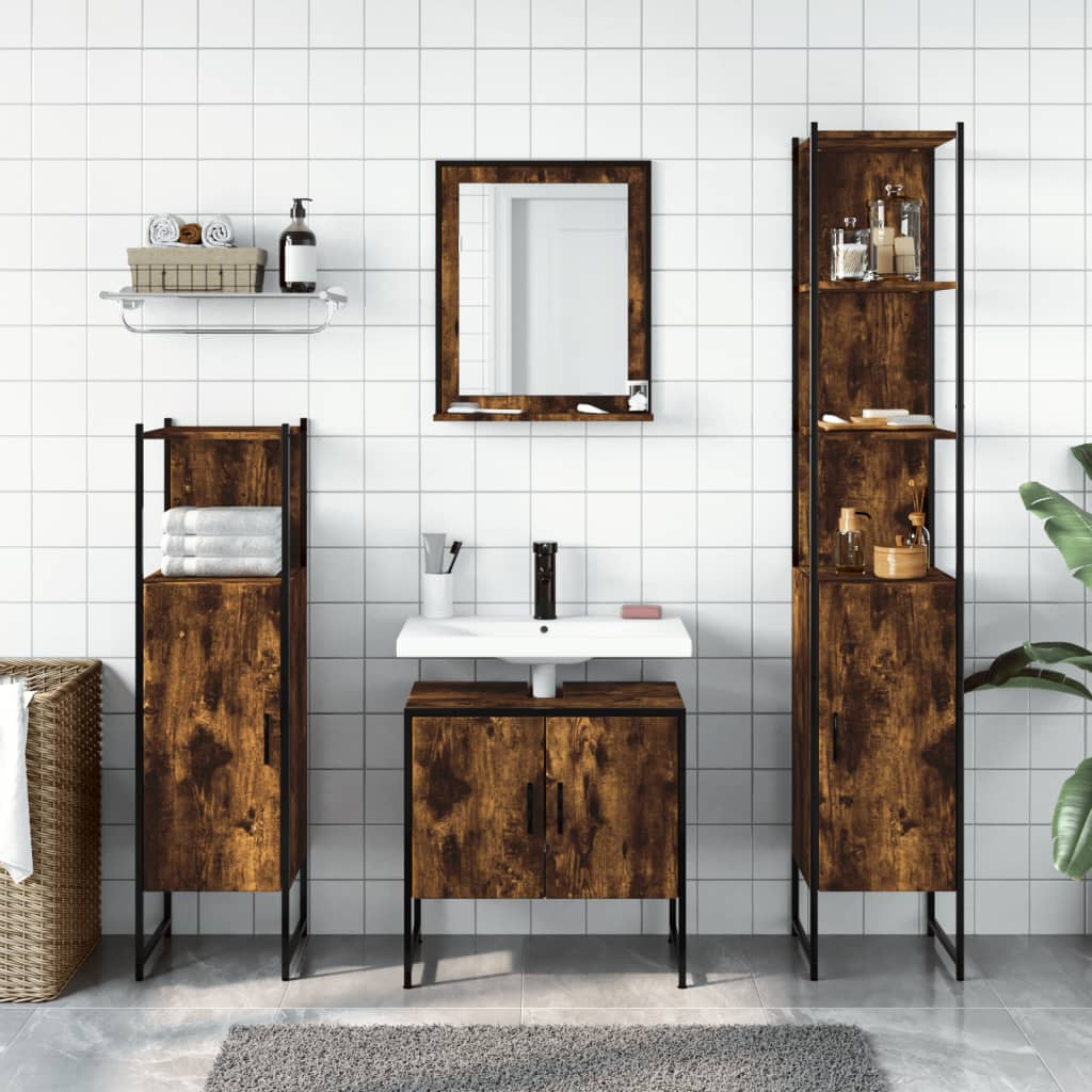 vidaXL 4-tlg. Badmöbel-Set Räuchereiche Holzwerkstoff
