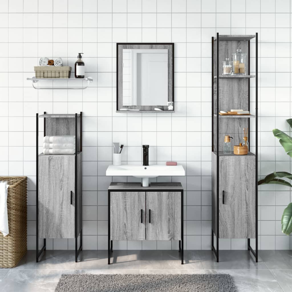 vidaXL 4-tlg. Badmöbel-Set Grau Sonoma Holzwerkstoff