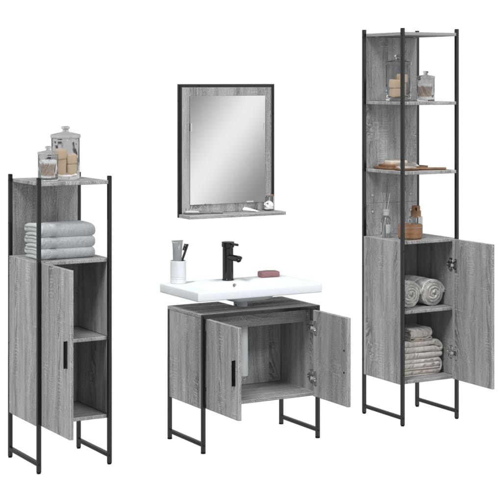 vidaXL 4-tlg. Badmöbel-Set Grau Sonoma Holzwerkstoff