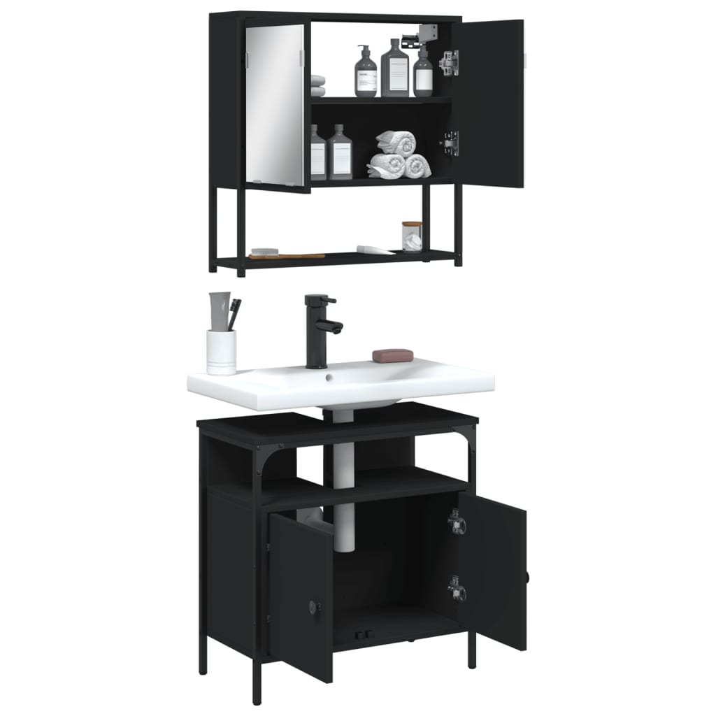 vidaXL 2-tlg. Badmöbel-Set Schwarz Holzwerkstoff