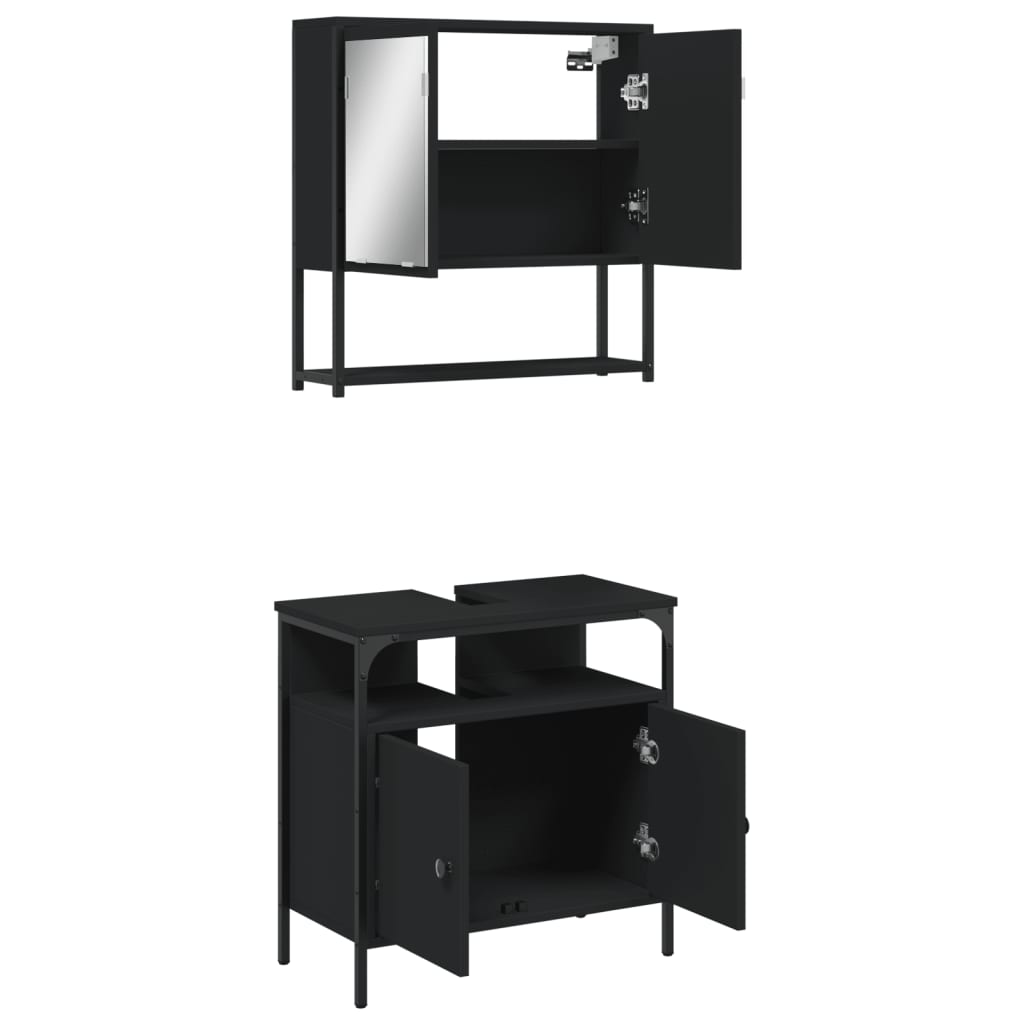 vidaXL 2-tlg. Badmöbel-Set Schwarz Holzwerkstoff