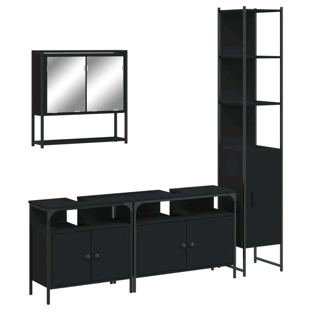 vidaXL 4-tlg. Badmöbel-Set Schwarz Holzwerkstoff