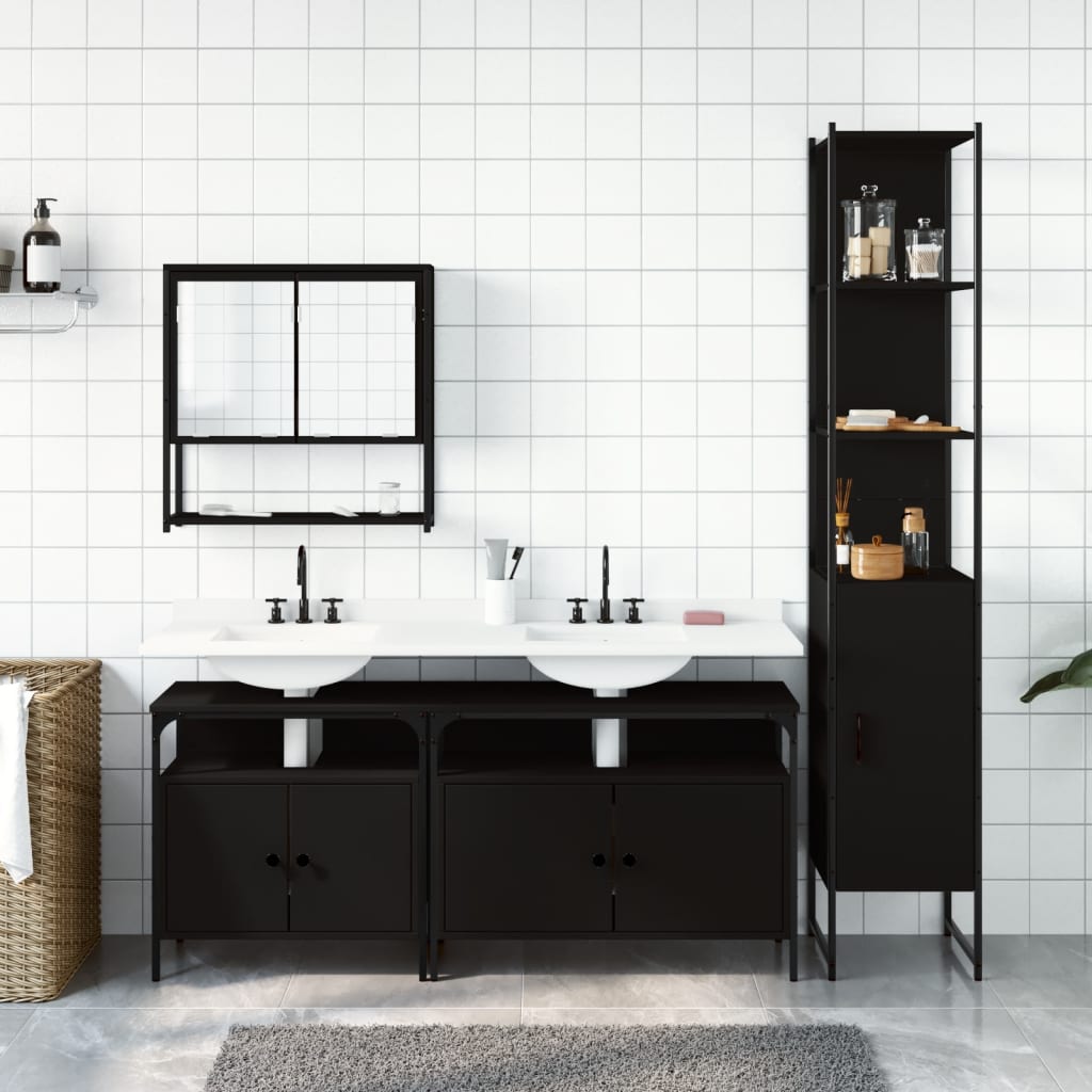 vidaXL 4-tlg. Badmöbel-Set Schwarz Holzwerkstoff