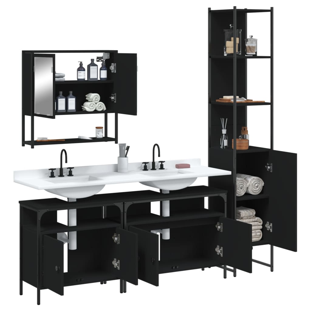 vidaXL 4-tlg. Badmöbel-Set Schwarz Holzwerkstoff