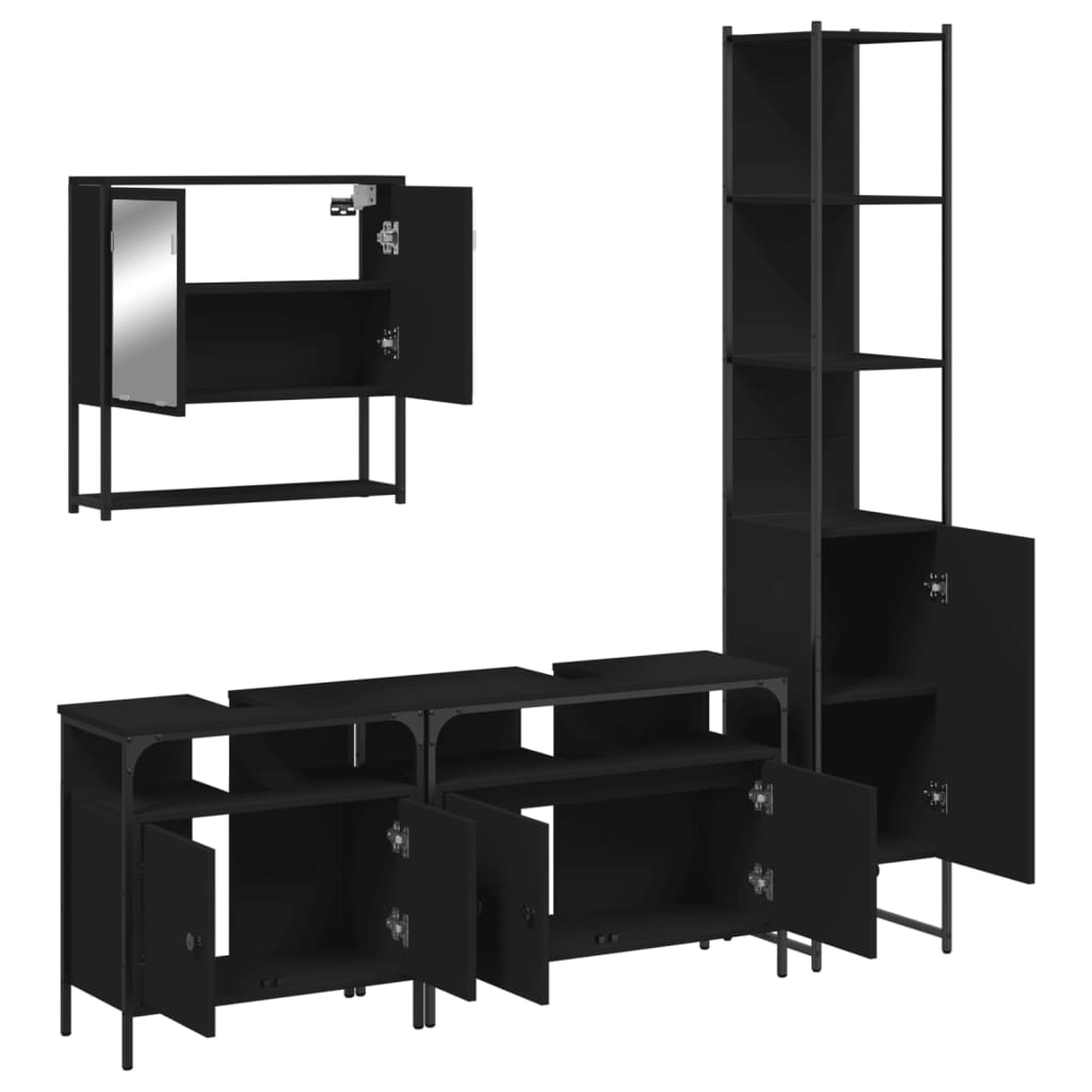 vidaXL 4-tlg. Badmöbel-Set Schwarz Holzwerkstoff