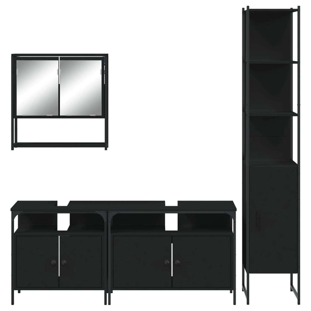 vidaXL 4-tlg. Badmöbel-Set Schwarz Holzwerkstoff
