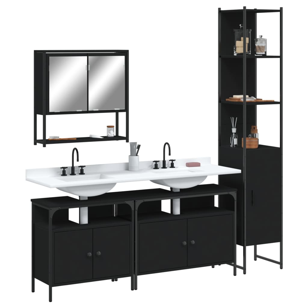 vidaXL 4-tlg. Badmöbel-Set Schwarz Holzwerkstoff
