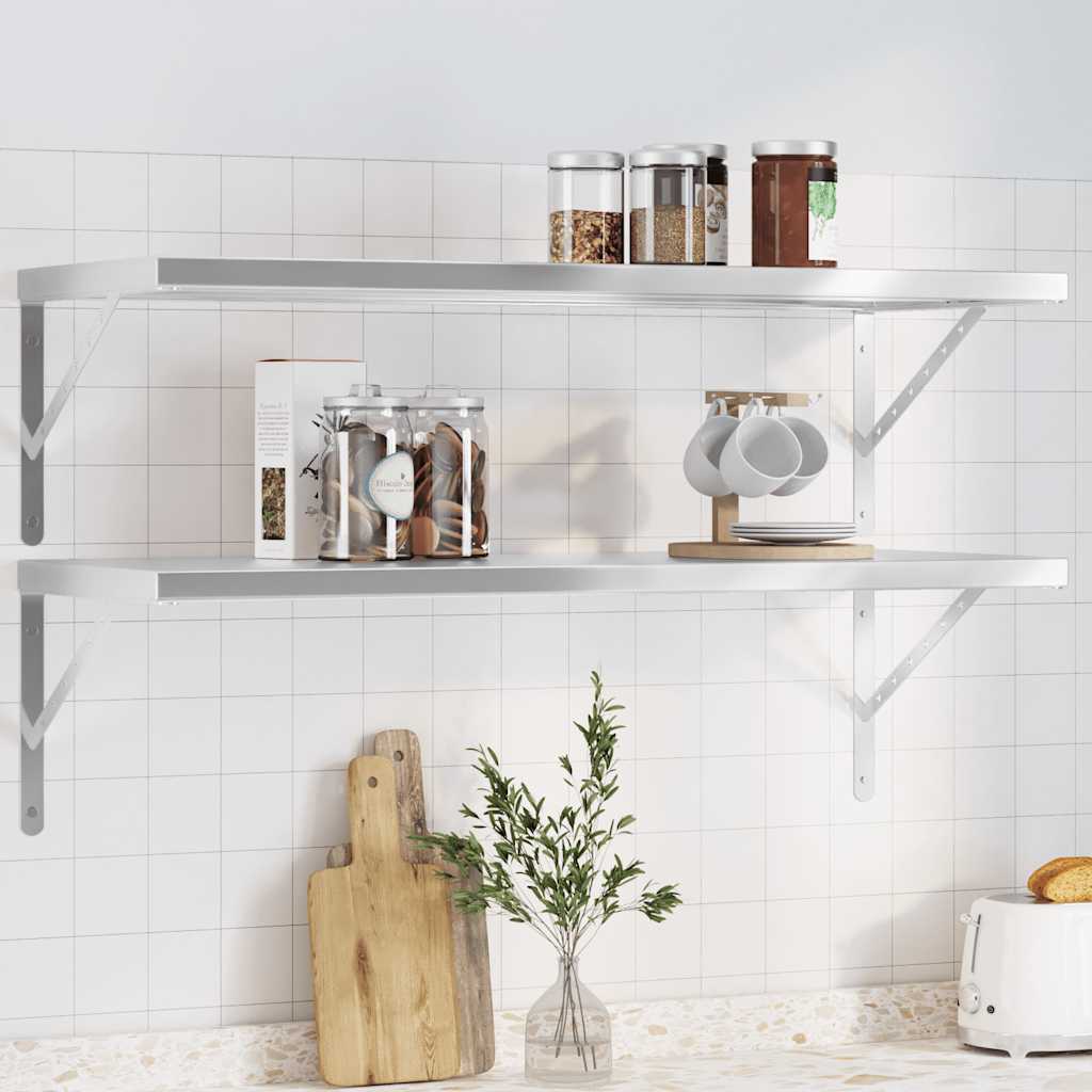 vidaXL Wandregale 2 Stk. Silbern Edelstahl