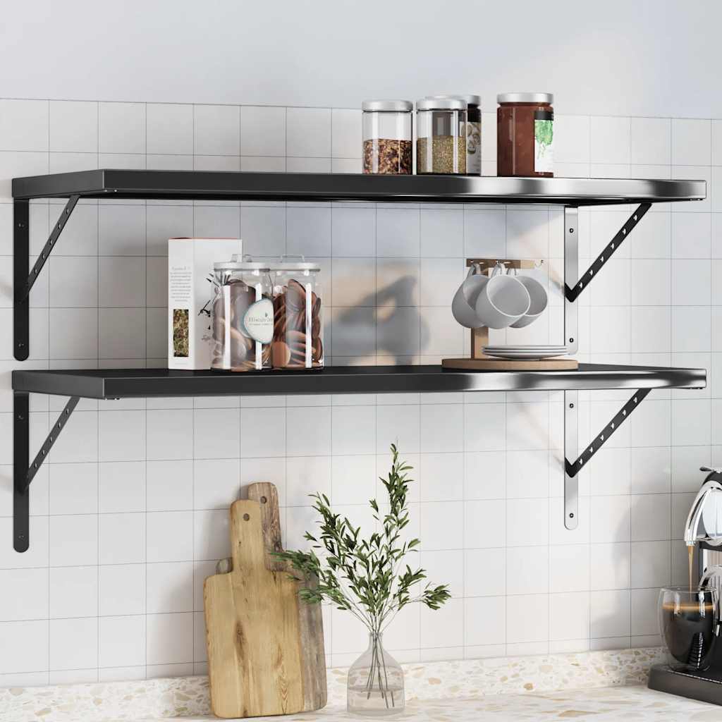 vidaXL Wandregale 2 Stk. Schwarz Edelstahl