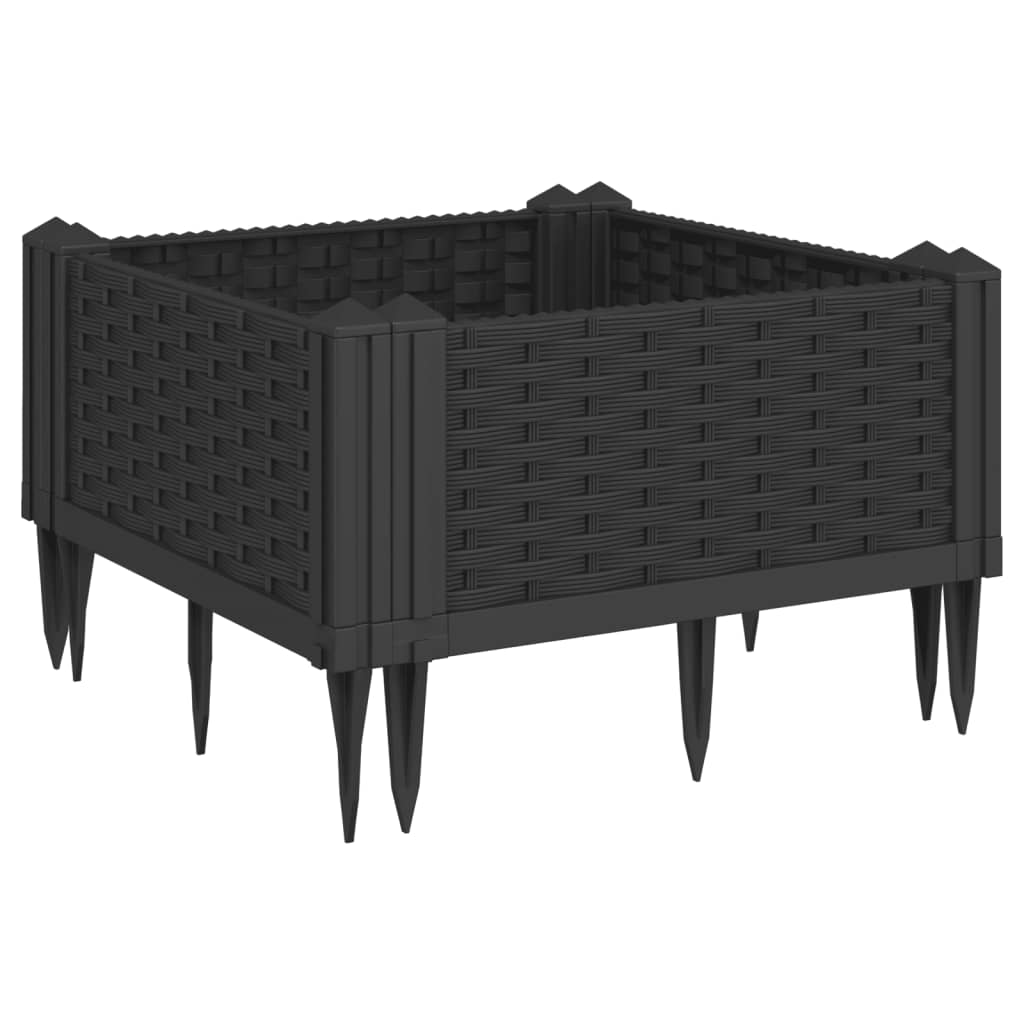 vidaXL Pflanzkasten mit Erdspießen Schwarz 42,5x42,5x28,5 cm PP