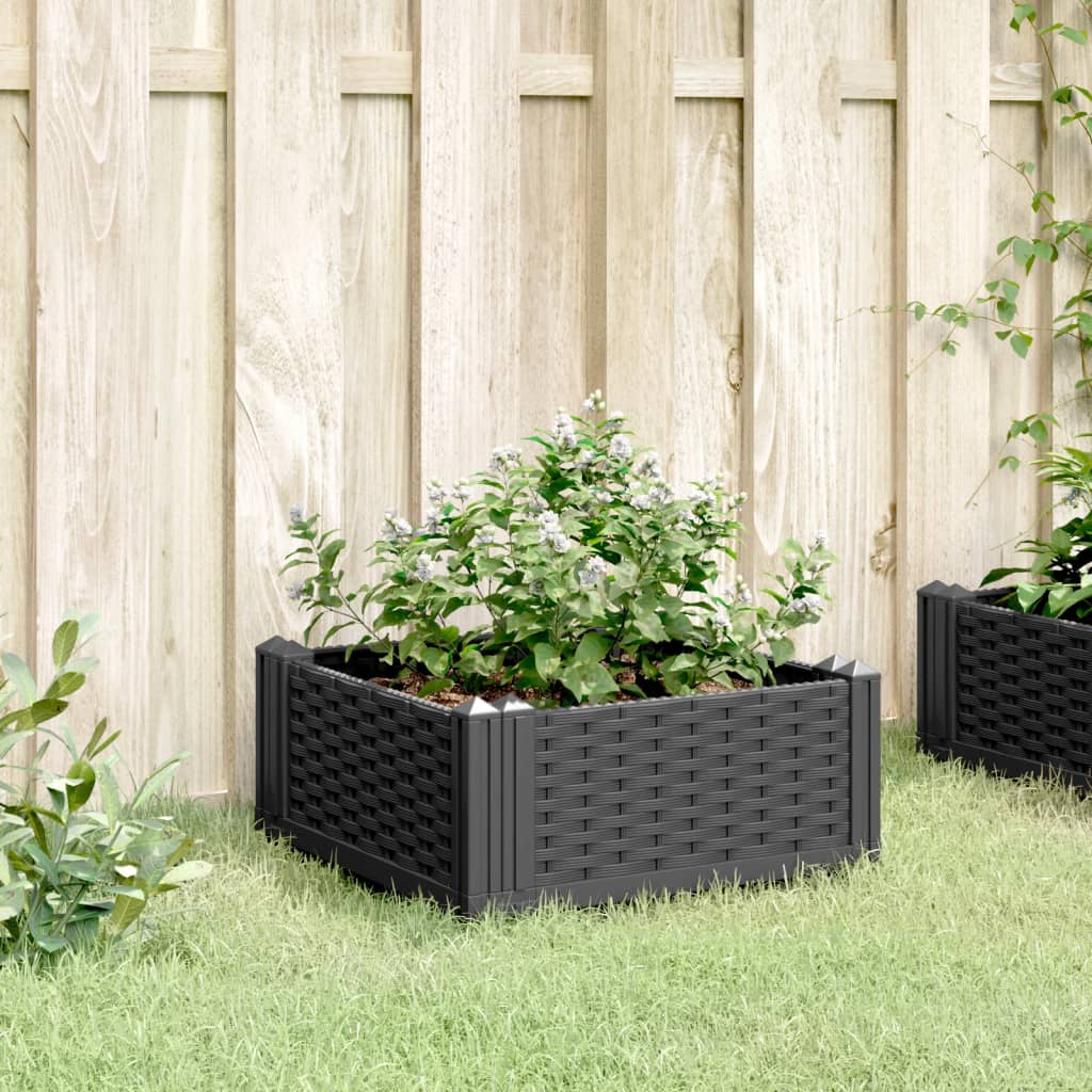 vidaXL Pflanzkasten mit Erdspießen Schwarz 42,5x42,5x28,5 cm PP