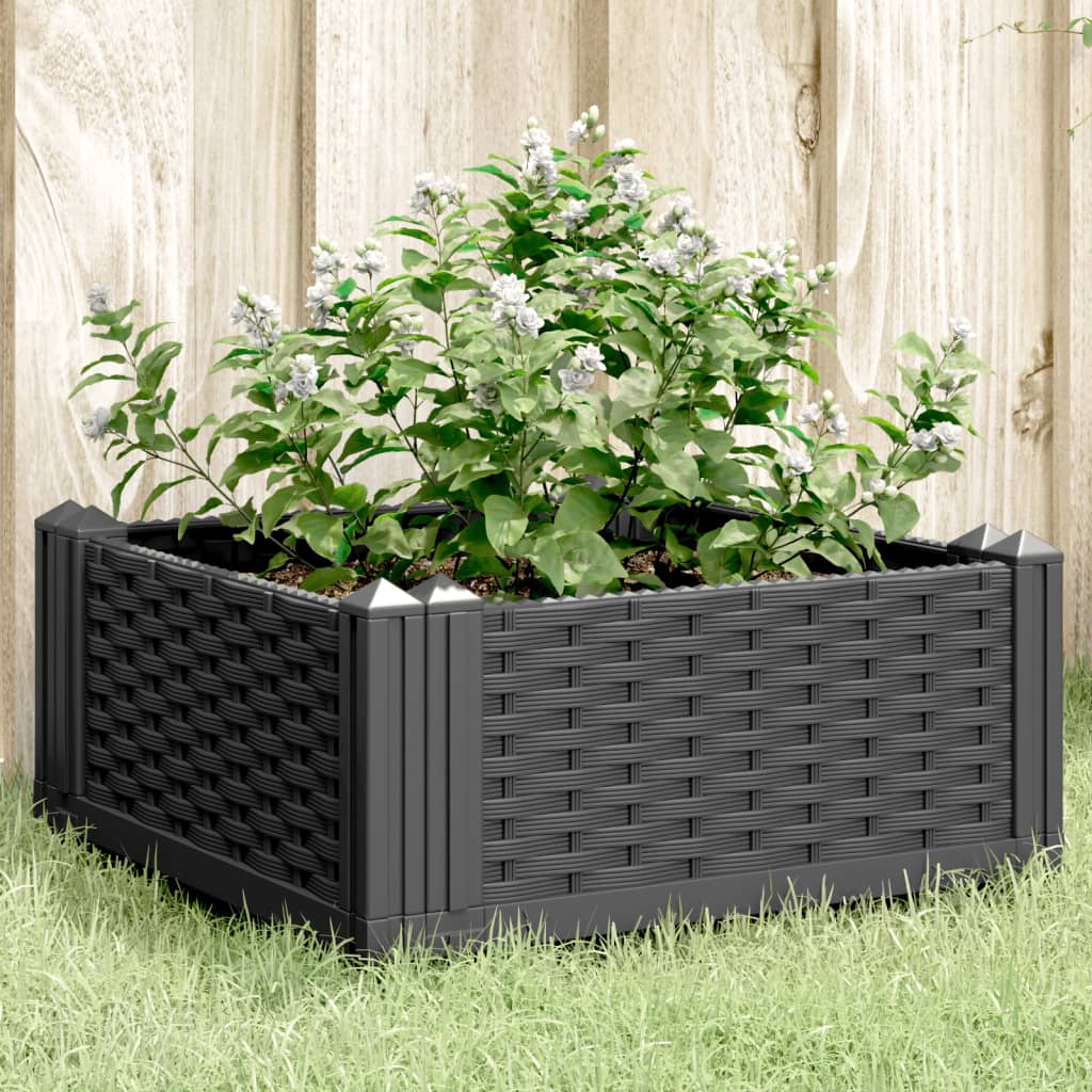 vidaXL Pflanzkasten mit Erdspießen Schwarz 42,5x42,5x28,5 cm PP