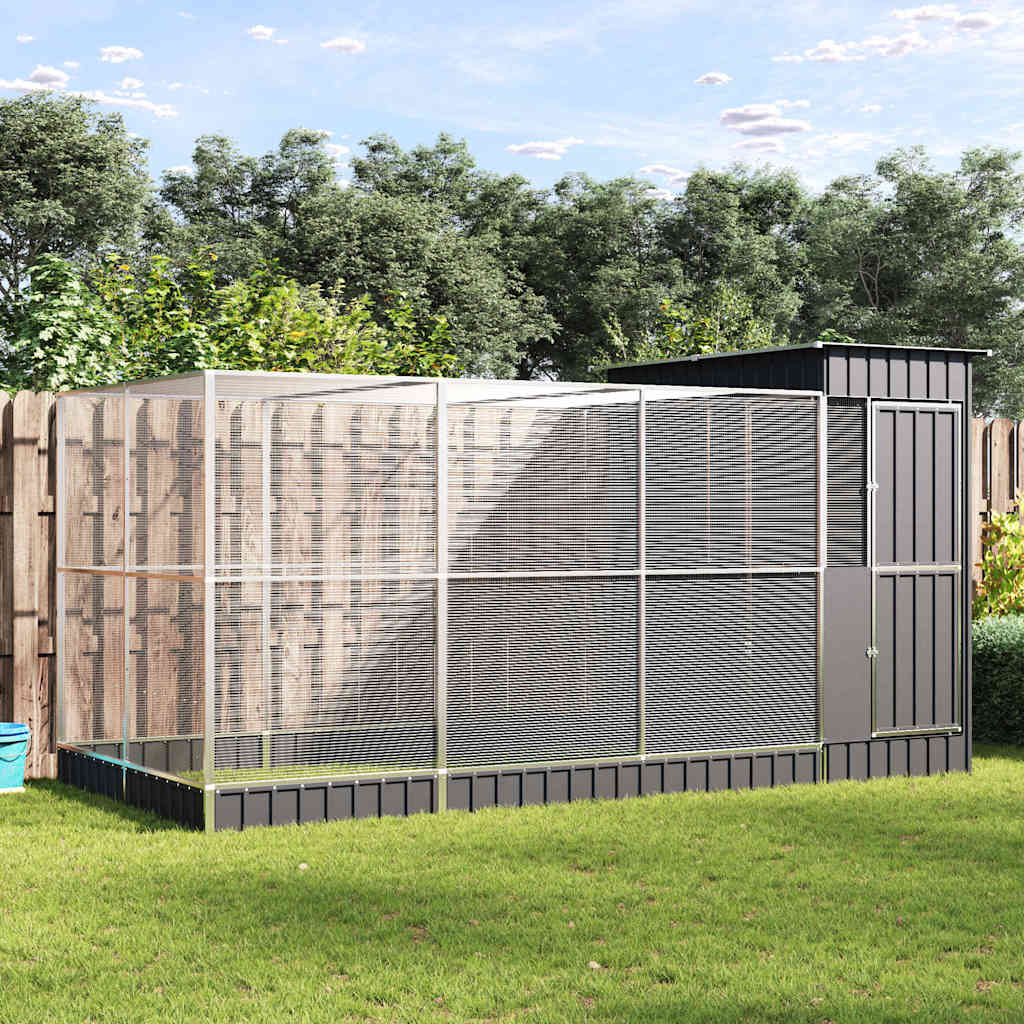 vidaXL Voliere mit Erweiterung Silber 416 x 203 x 216 cm Stahl