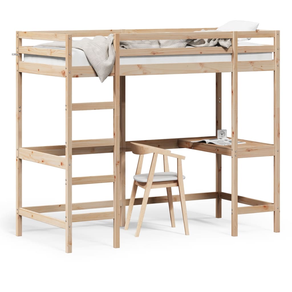 vidaXL Hochbett mit Schreibtisch 100x200 cm Massivholz Kiefer