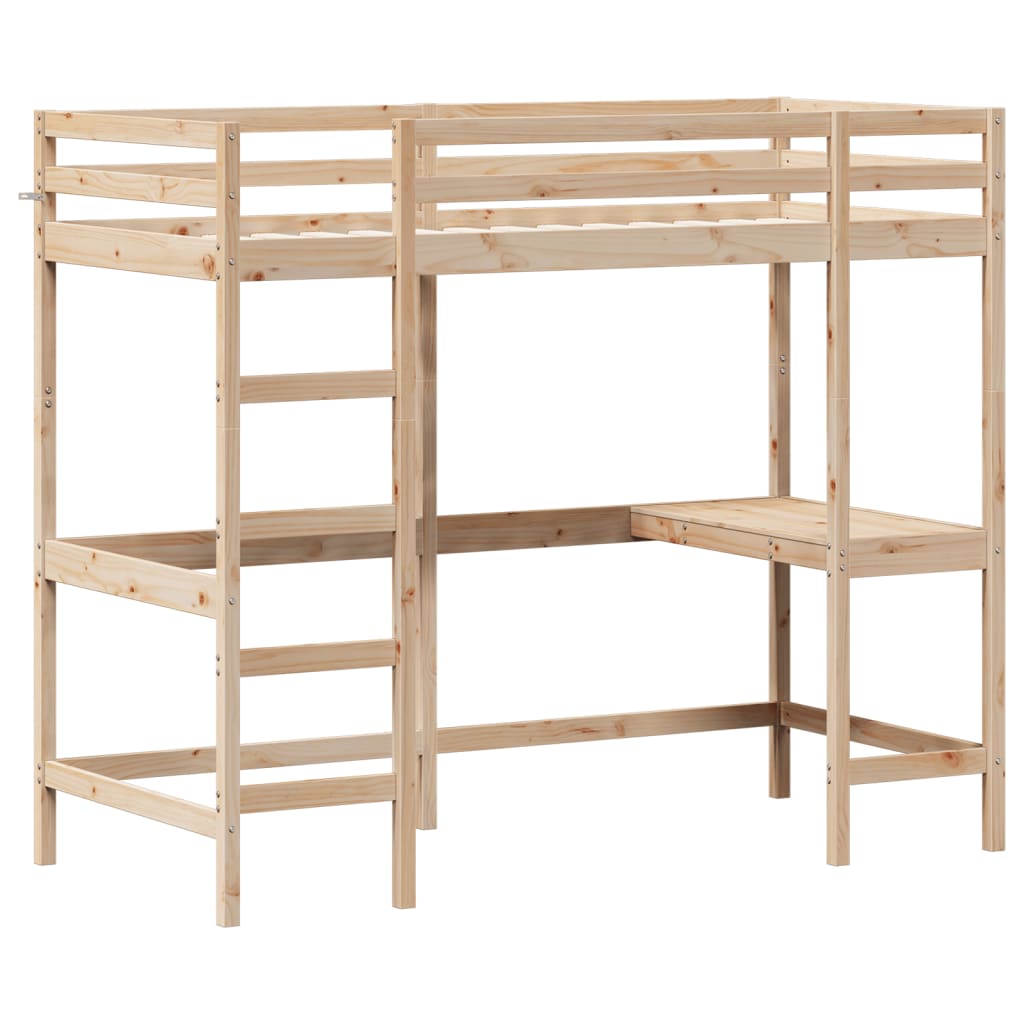 vidaXL Hochbett mit Schreibtisch 100x200 cm Massivholz Kiefer