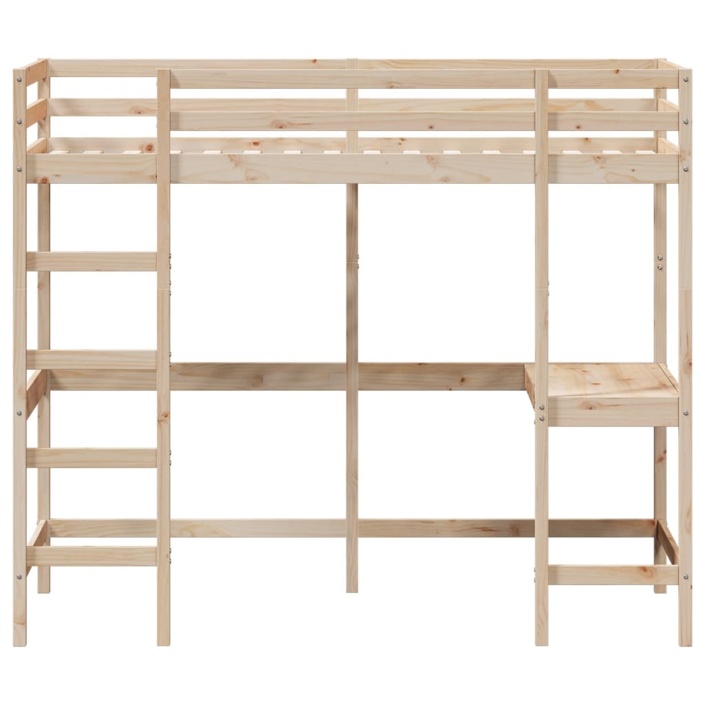 vidaXL Hochbett mit Schreibtisch 100x200 cm Massivholz Kiefer
