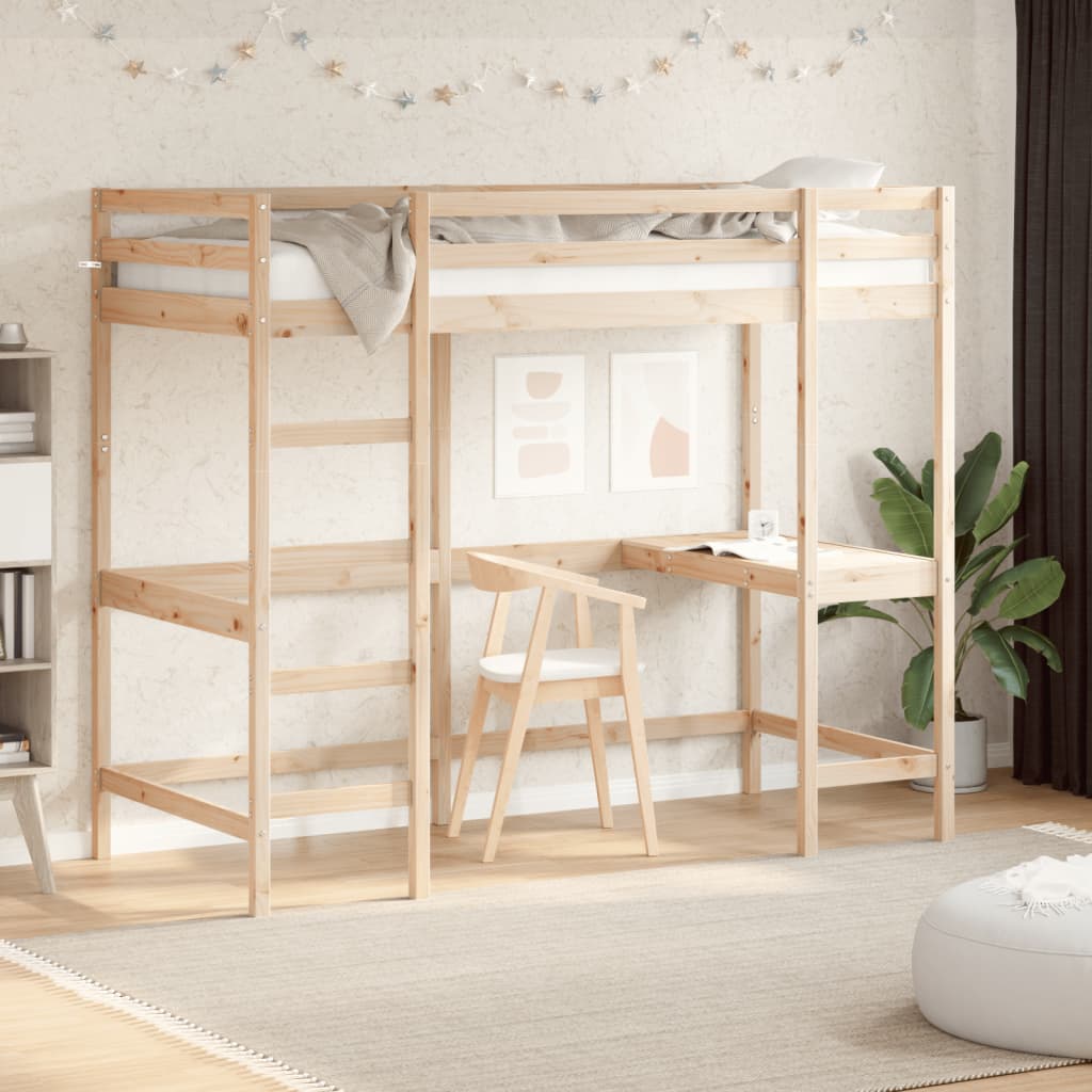 vidaXL Hochbett mit Schreibtisch 100x200 cm Massivholz Kiefer