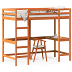 vidaXL Hochbett mit Schreibtisch Wachsbraun 90x200cm Massivholz Kiefer