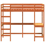vidaXL Hochbett mit Schreibtisch Wachsbraun 90x200cm Massivholz Kiefer