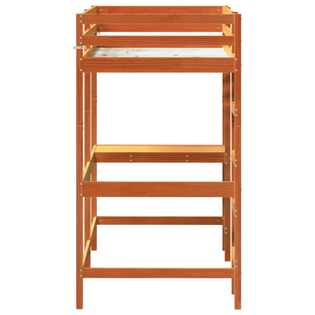 vidaXL Hochbett mit Schreibtisch Wachsbraun 90x200cm Massivholz Kiefer
