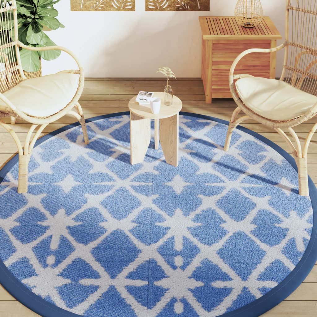 vidaXL Outdoor-Teppich ARAKIL Blau und Weiß Ø200 cm PP
