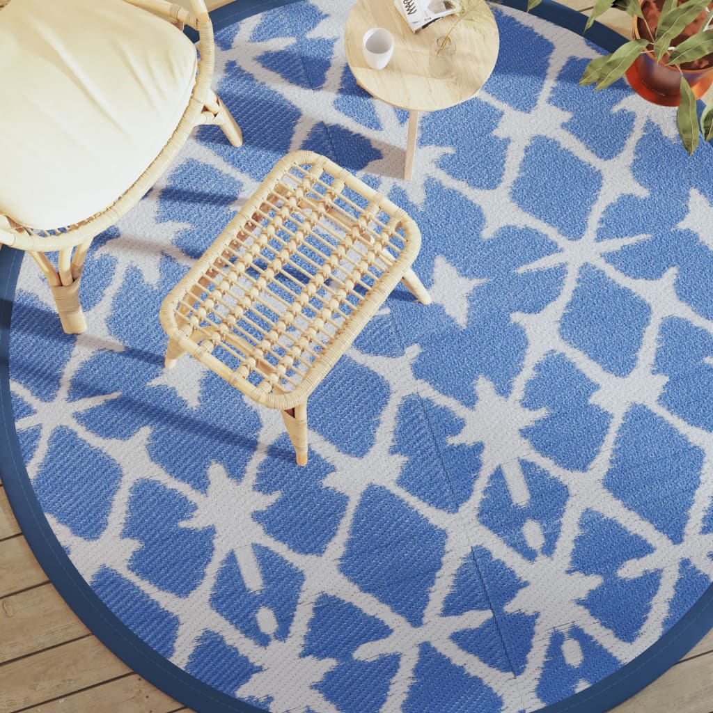 vidaXL Outdoor-Teppich ARAKIL Blau und Weiß Ø200 cm PP