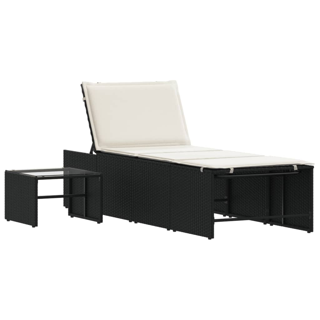 vidaXL Modulare Sonnenliegen 2 Stk. mit Tisch Schwarz Poly Rattan