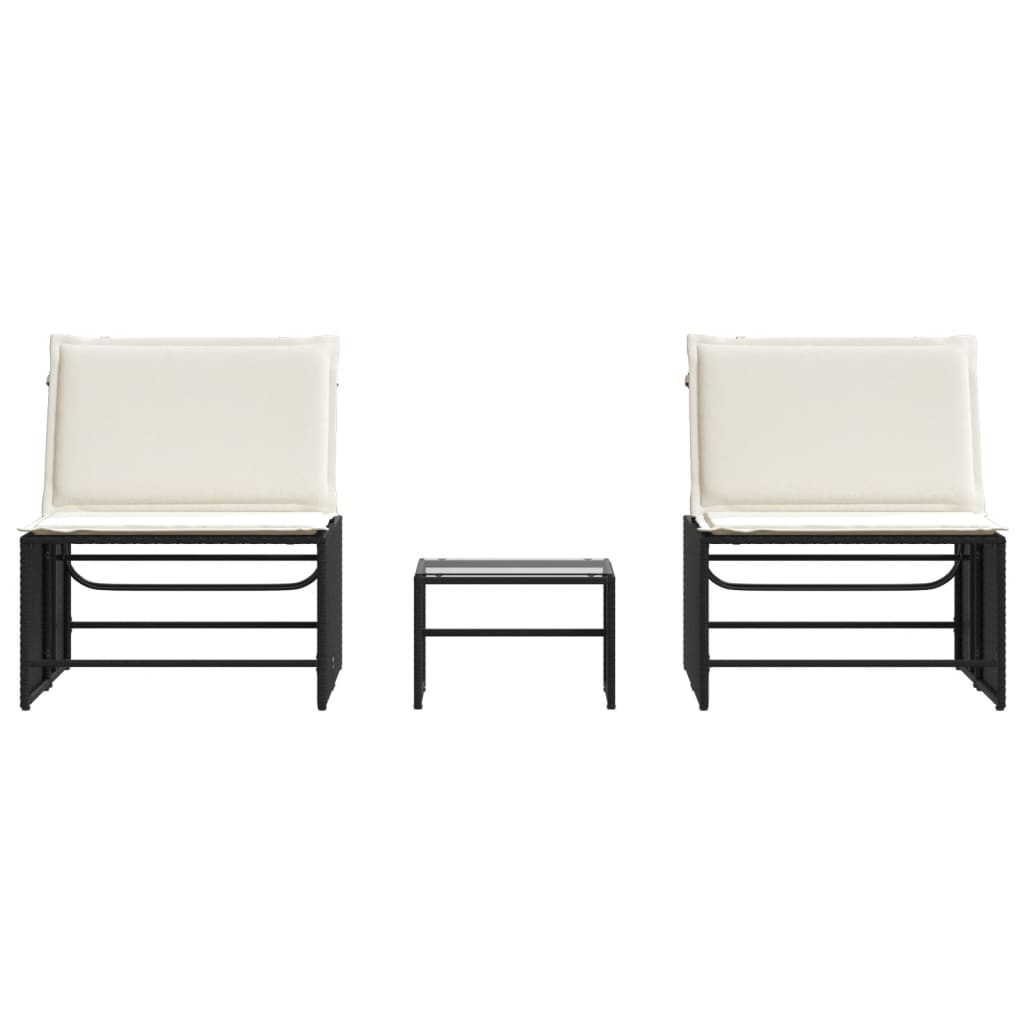vidaXL Modulare Sonnenliegen 2 Stk. mit Tisch Schwarz Poly Rattan